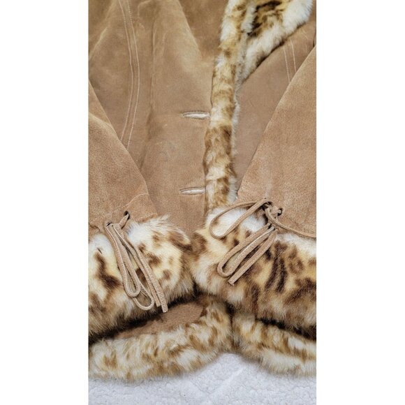 Vintage Guess Women's Genuine Leather Jacket Faux Fur Lined Long Sleeve Size L - Picture 6 of 14